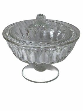Clear Glass Pedestal Candy Dish With Lid & Decorative Cut Pattern